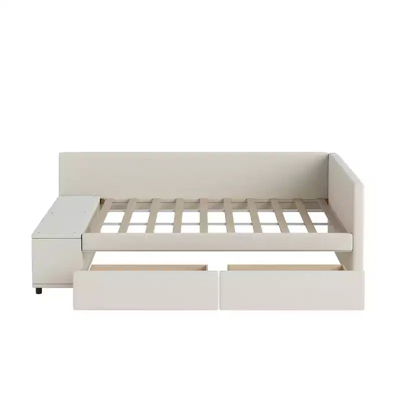Twin Size L-Shaped Platform Bed with Wrap-Around Storage and Drawers