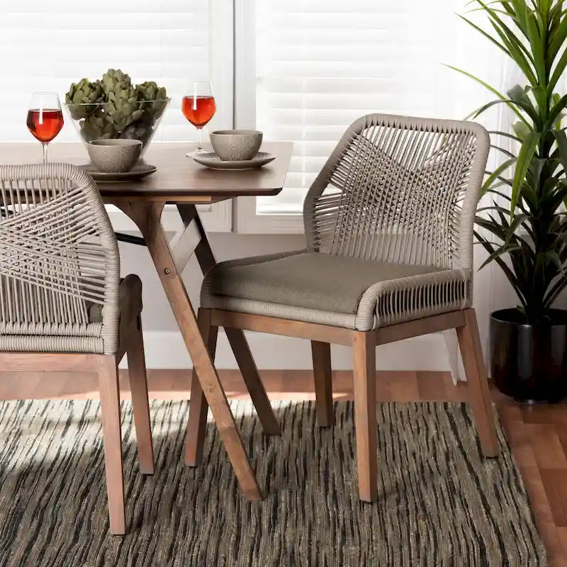 Chaise de salle à manger en acajou tressée en corde de style transitionnel moderne ââ‚?Grise