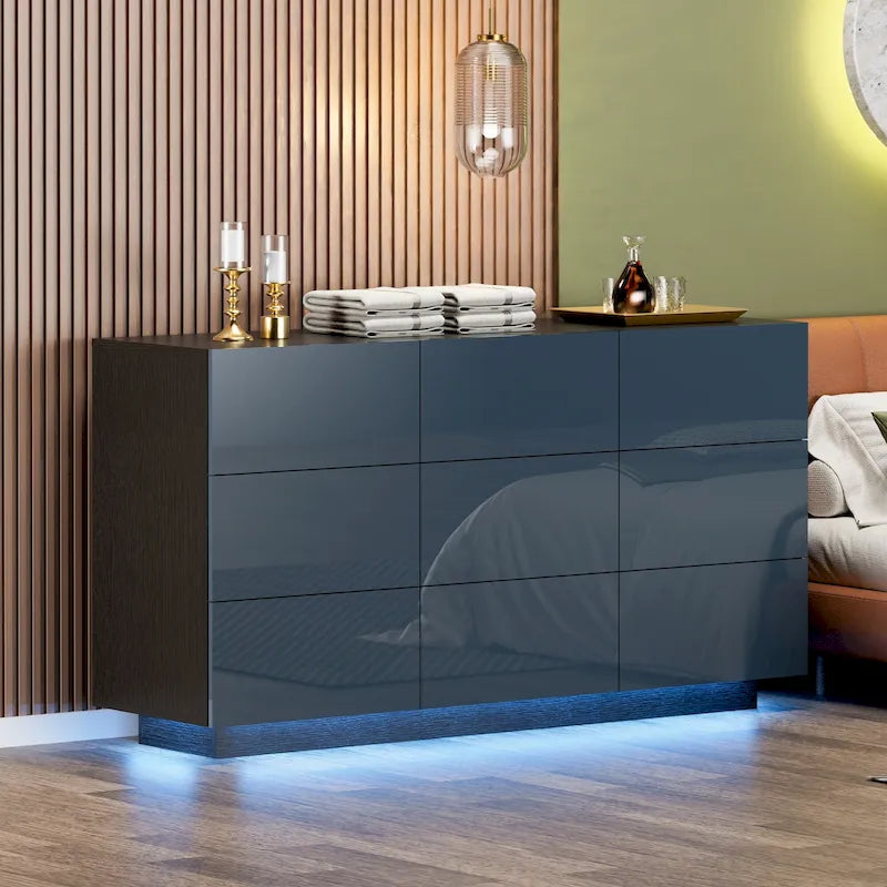 Commode à 9 tiroirs Tour de rangement pour chambre à coucher avec lumière