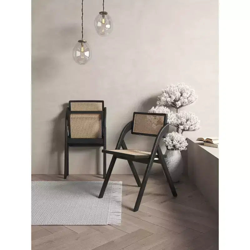 Cane Folding Dining Chair Black/Natural - Ash Frame, No Assembly Required