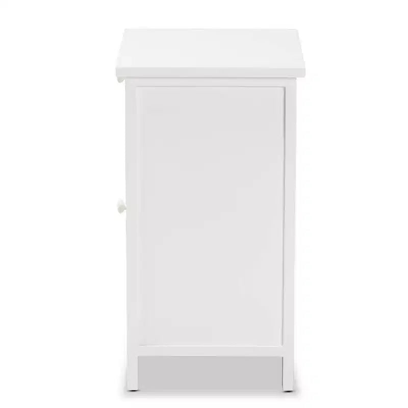 Wood Rattan 2-Door Nightstand, White