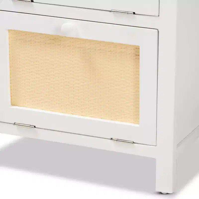 Wood Rattan 2-Door Nightstand, White