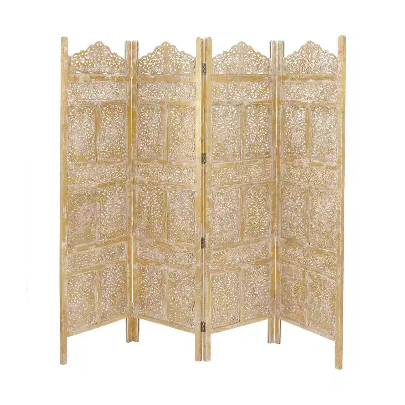 Traditional Intricate Carved Room Divider Screen Gold