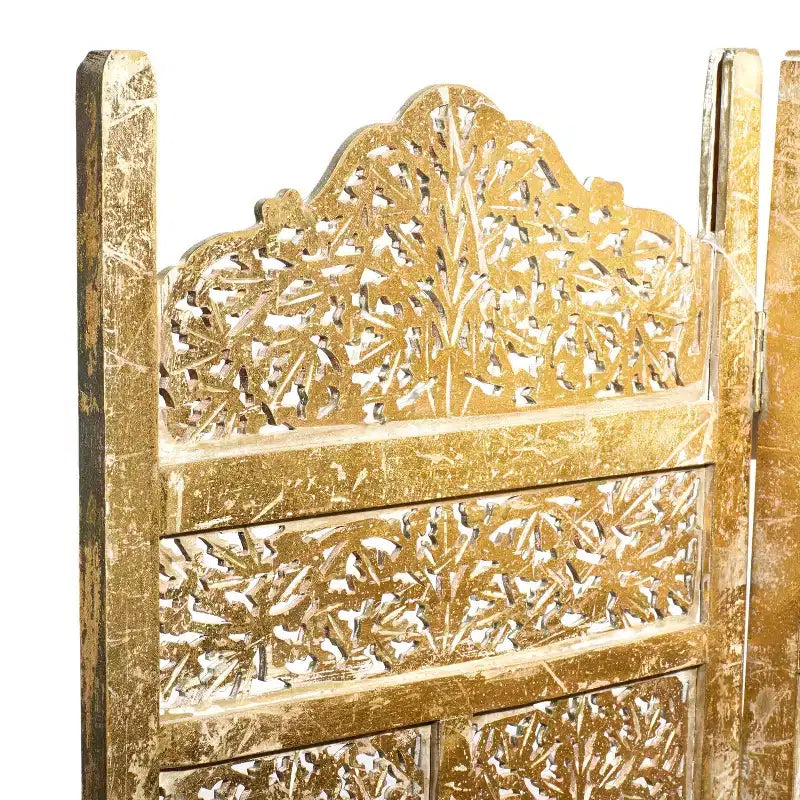Traditional Intricate Carved Room Divider Screen Gold