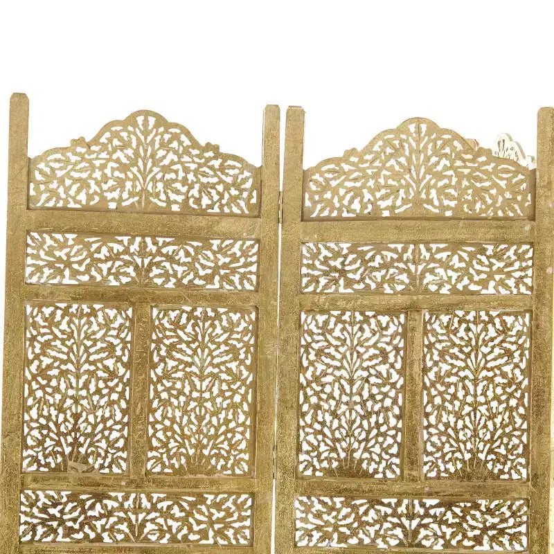 Traditional Intricate Carved Room Divider Screen Gold