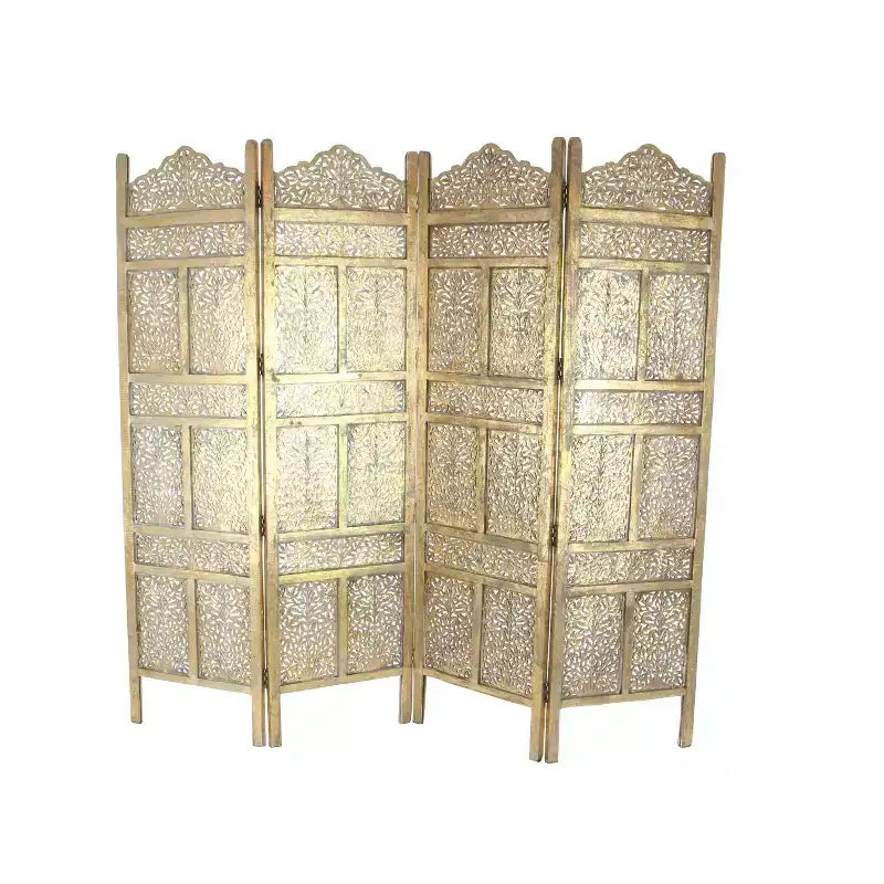 Traditional Intricate Carved Room Divider Screen Gold