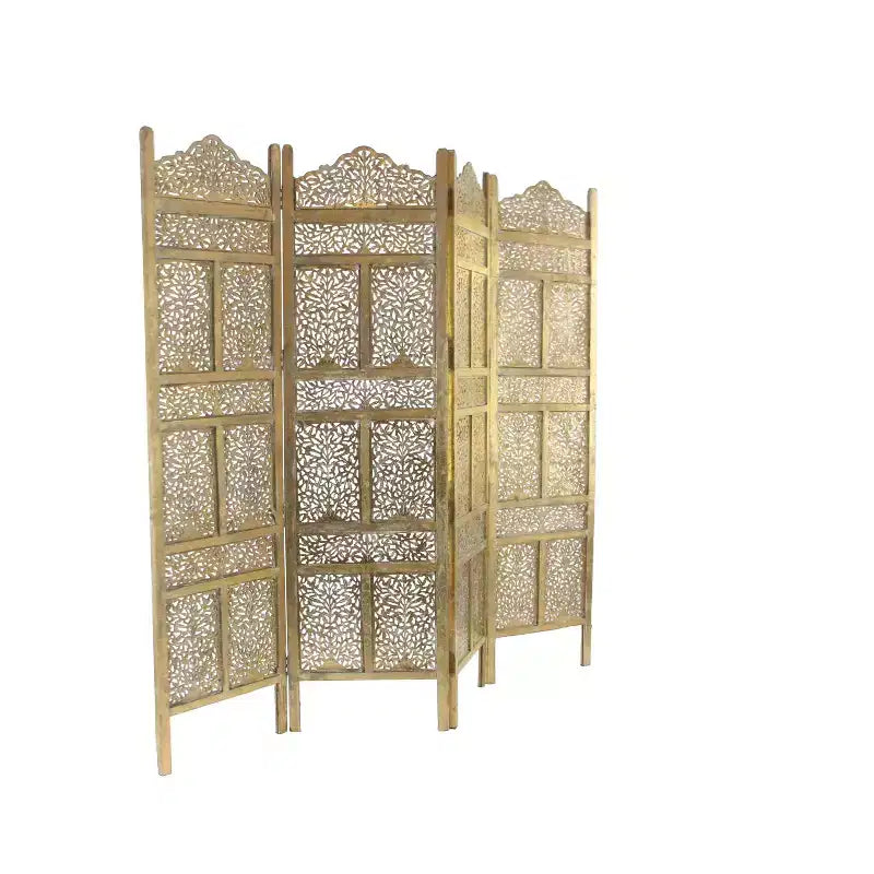 Traditional Intricate Carved Room Divider Screen Gold