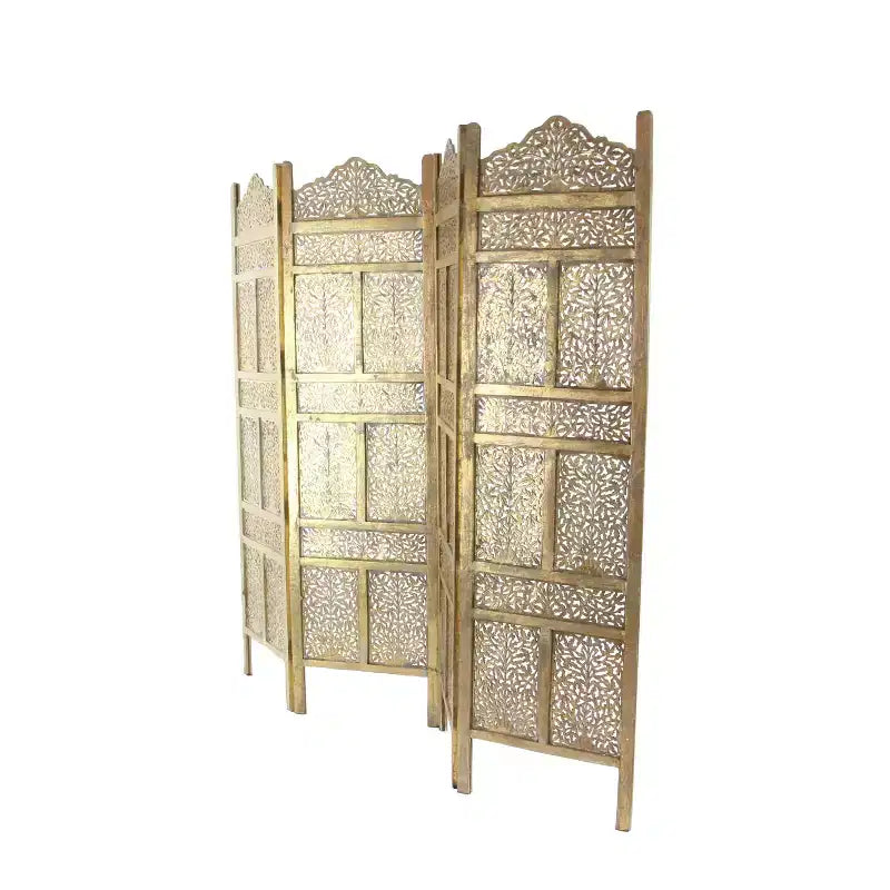 Traditional Intricate Carved Room Divider Screen Gold