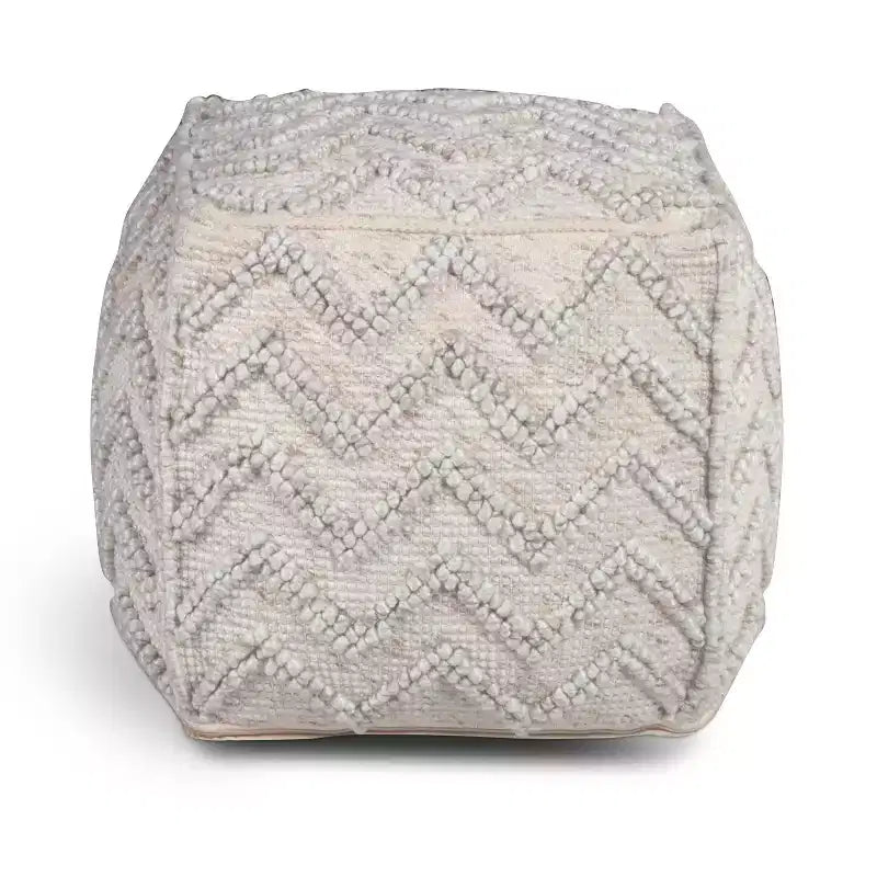 Square Zigzag Handwoven Pouf Ivory