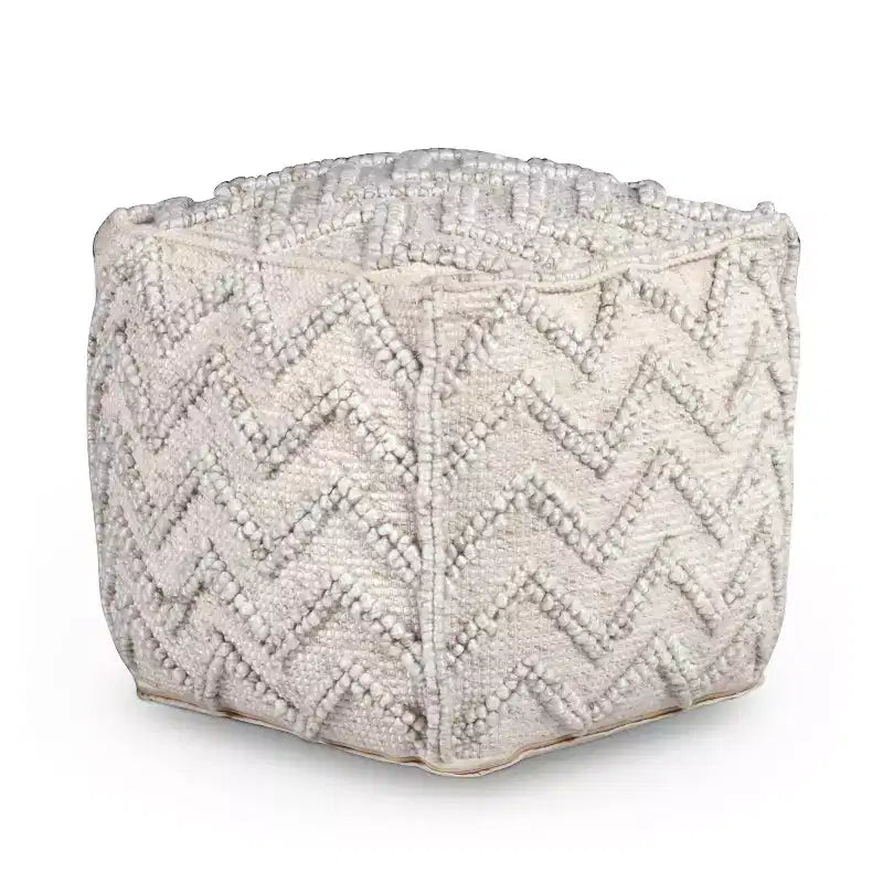 Square Zigzag Handwoven Pouf Ivory