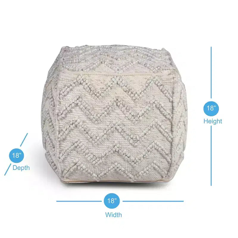 Square Zigzag Handwoven Pouf Ivory
