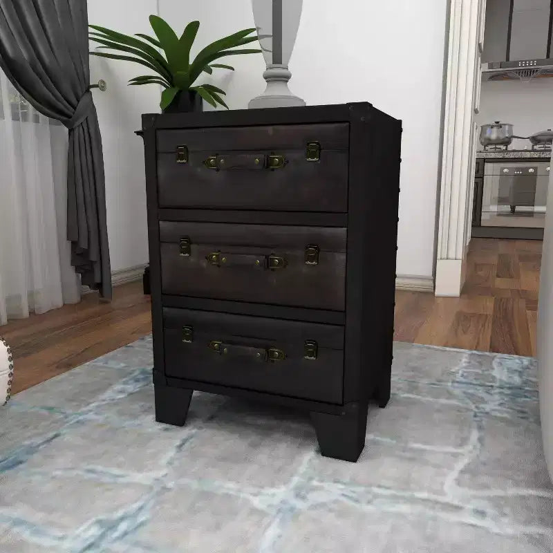 Traditional Wood and Faux Leather Cabinet Dark Brown