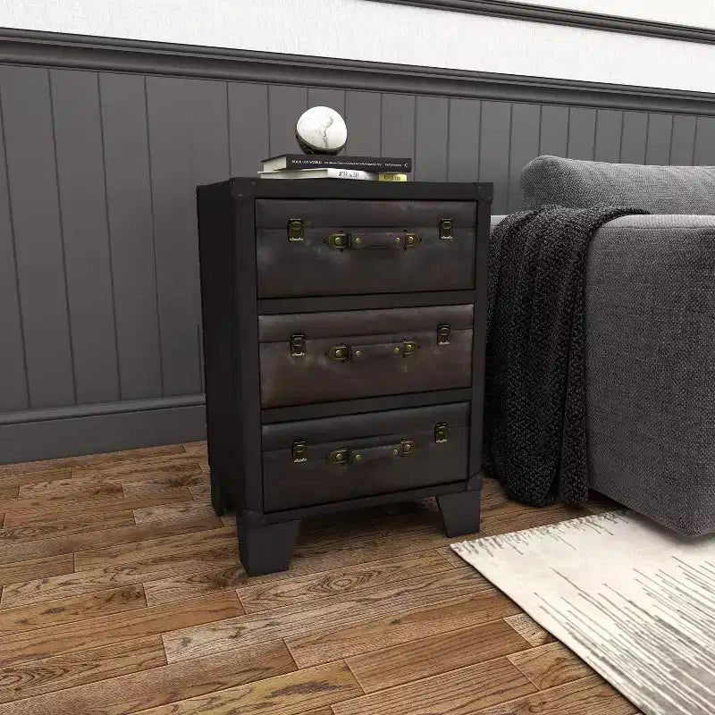 Traditional Wood and Faux Leather Cabinet Dark Brown