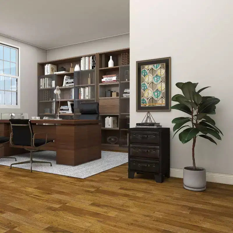 Traditional Wood and Faux Leather Cabinet Dark Brown