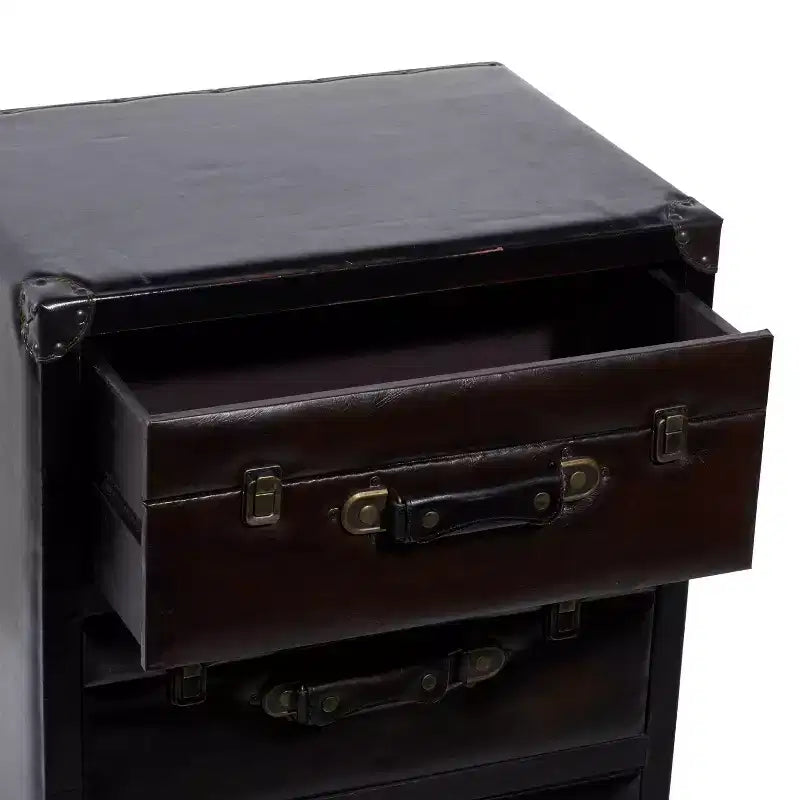 Traditional Wood and Faux Leather Cabinet Dark Brown