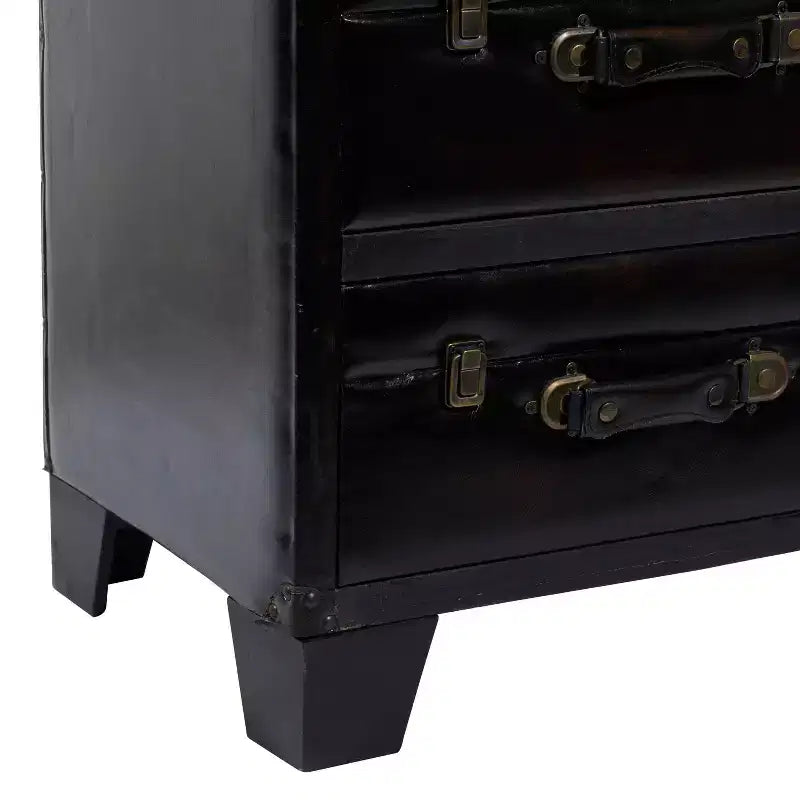 Traditional Wood and Faux Leather Cabinet Dark Brown