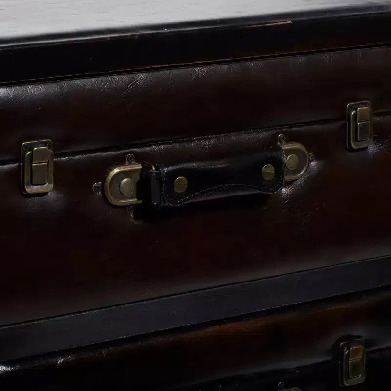 Traditional Wood and Faux Leather Cabinet Dark Brown