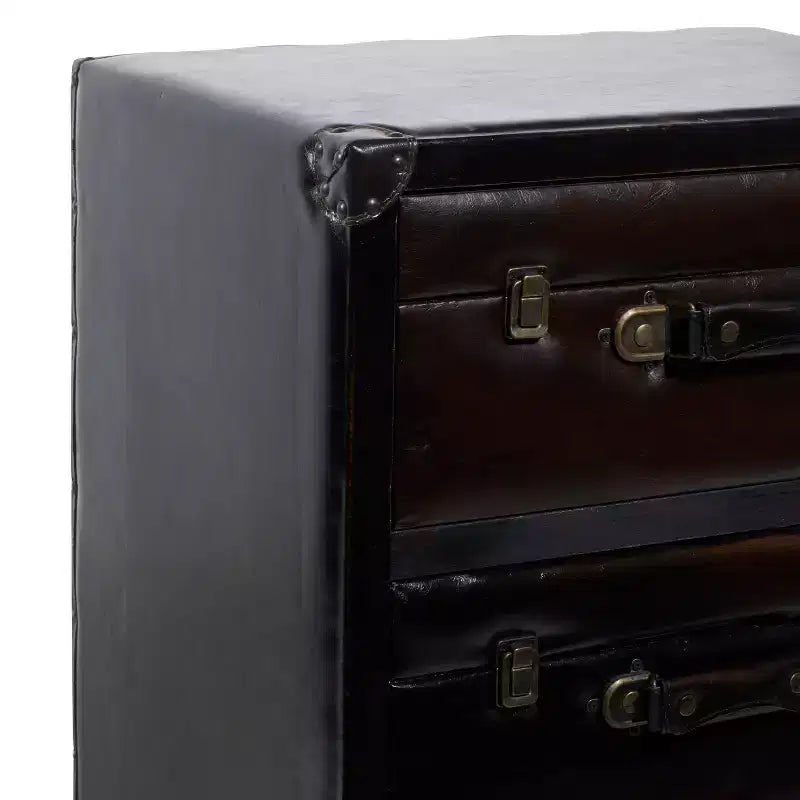 Traditional Wood and Faux Leather Cabinet Dark Brown