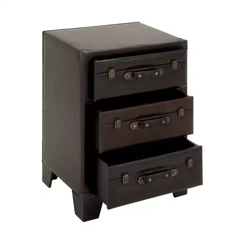 Traditional Wood and Faux Leather Cabinet Dark Brown