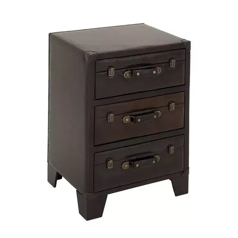Traditional Wood and Faux Leather Cabinet Dark Brown