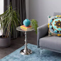Table piédestal en aluminium Glam argenté : Accent de luxe rond, 50,8 cm de hauteur, plateau en métal, 39,6 cm de largeur