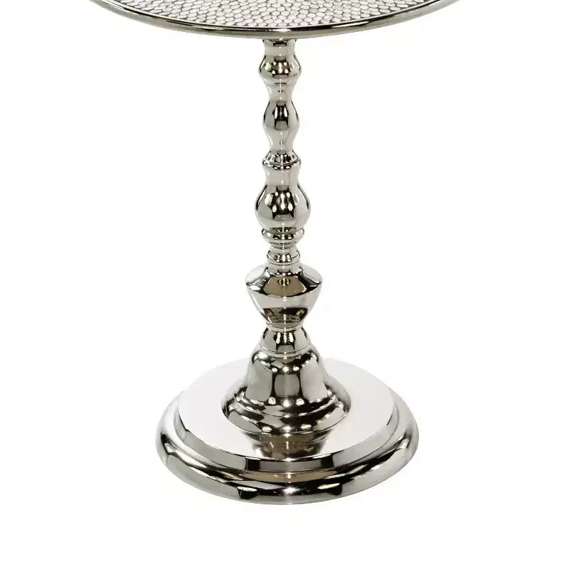 Glam Aluminum Pedestal Table Silver: Round Luxury Accent, 20" Height, Metal Tabletop, 15.6" Width