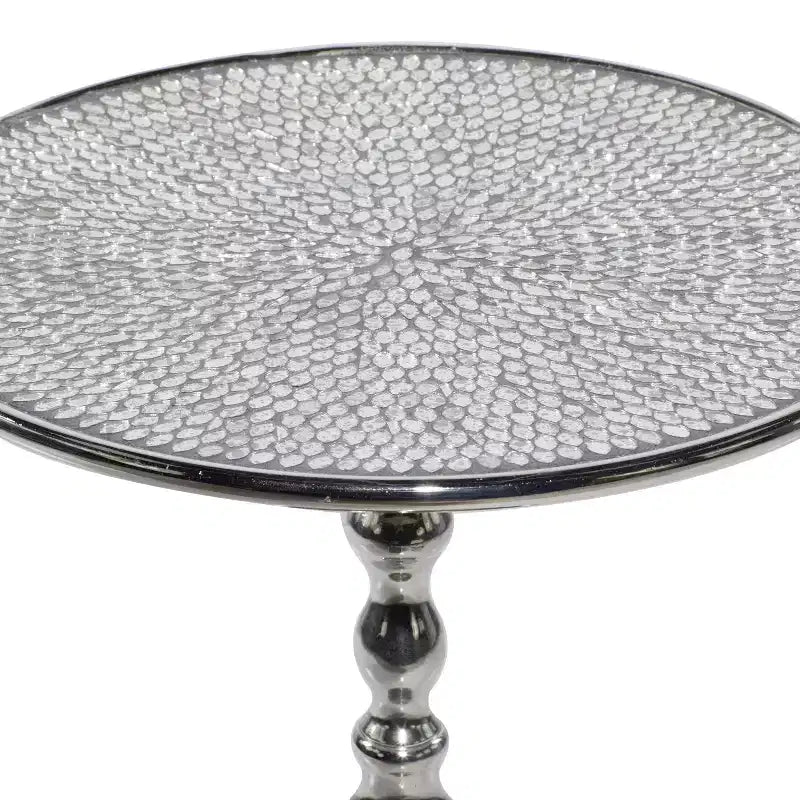 Glam Aluminum Pedestal Table Silver: Round Luxury Accent, 20" Height, Metal Tabletop, 15.6" Width