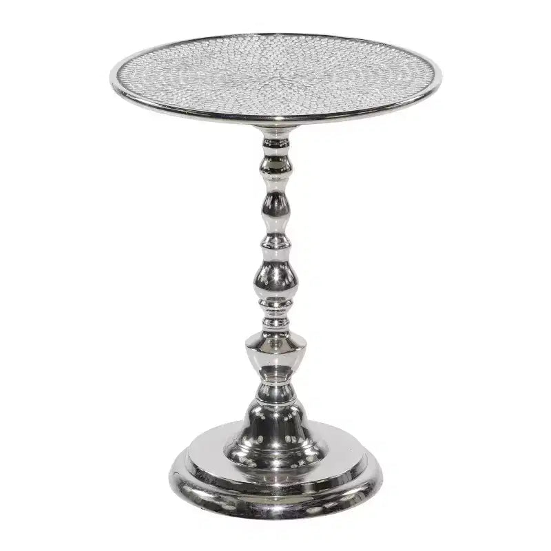 Glam Aluminum Pedestal Table Silver: Round Luxury Accent, 20" Height, Metal Tabletop, 15.6" Width