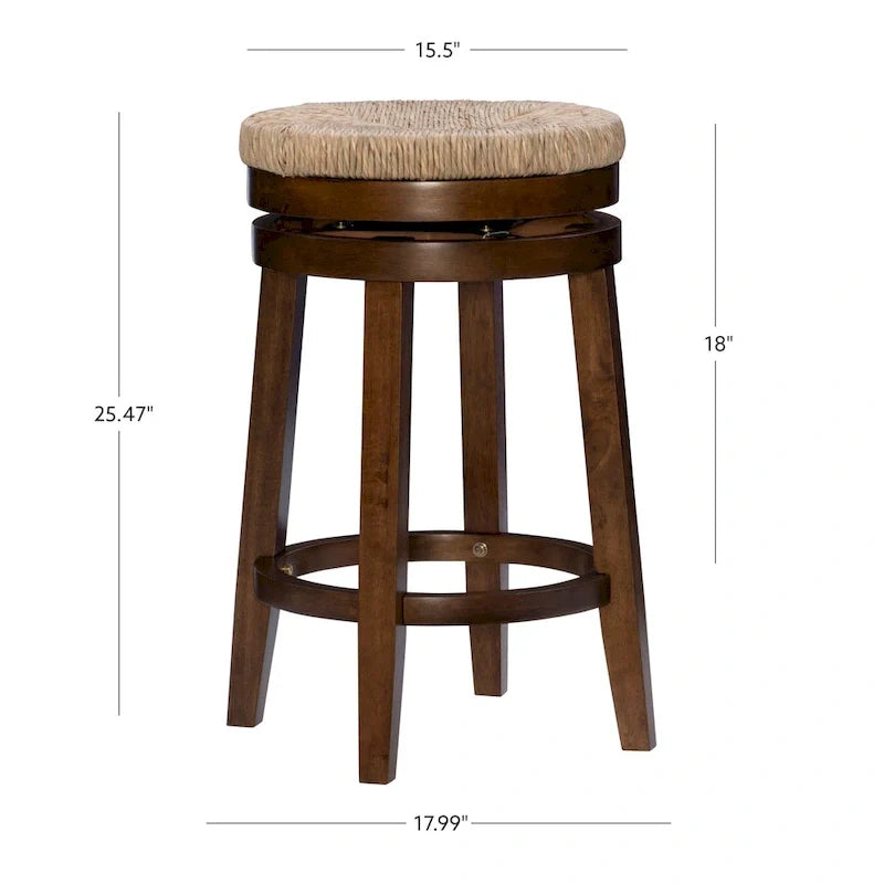 Tabouret de comptoir pivotant sans dossier Maya avec assise en jonc de mer