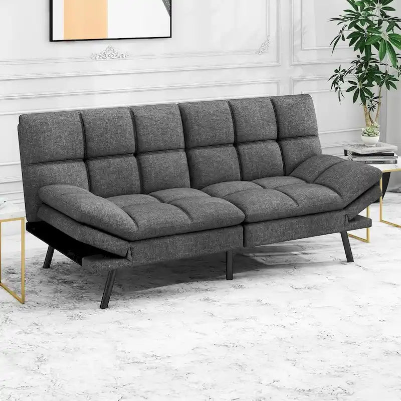 Canapé-lit futon en mousse à mémoire de forme convertible avec dossier inclinable réglable pour petits espaces