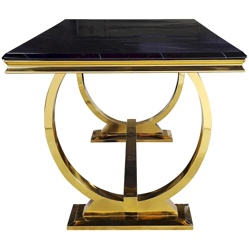 Table de salle à manger moderne avec piètement en U en acier inoxydable