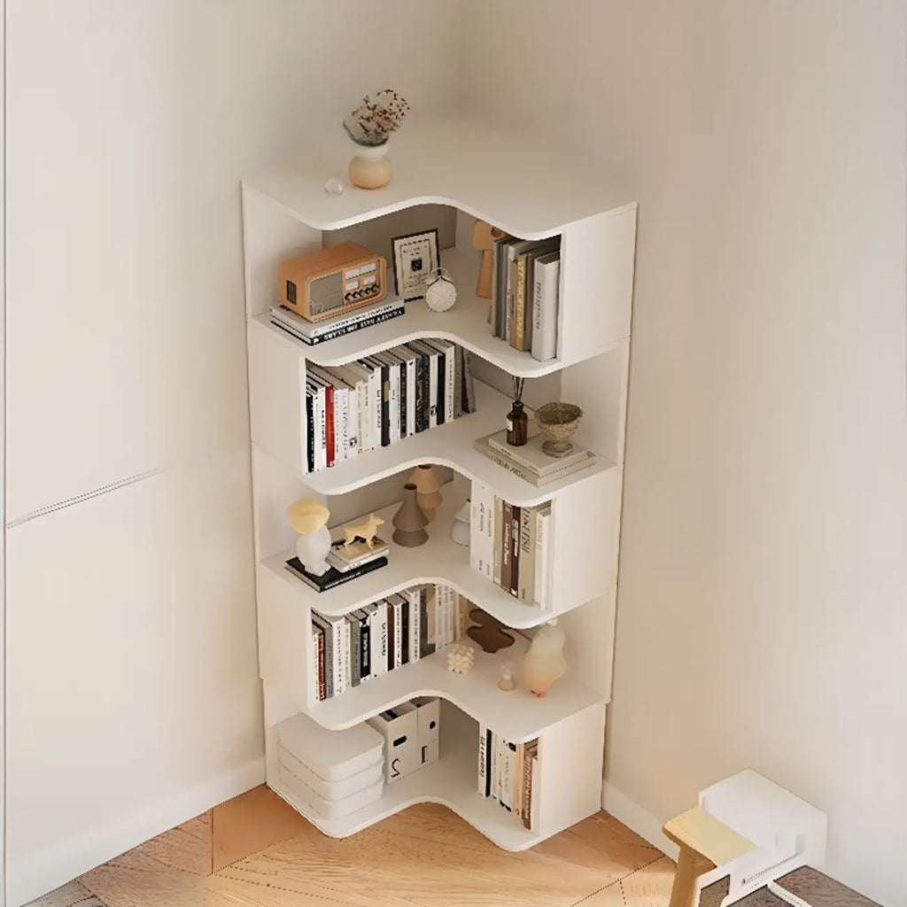 Étagère d'angle en bois manufacturé à 6 tablettes