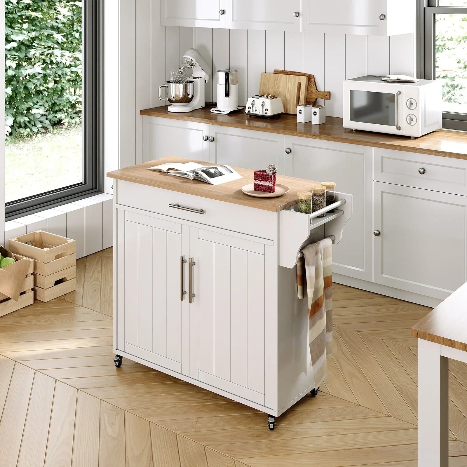 Îlot de cuisine roulant avec armoire de rangement