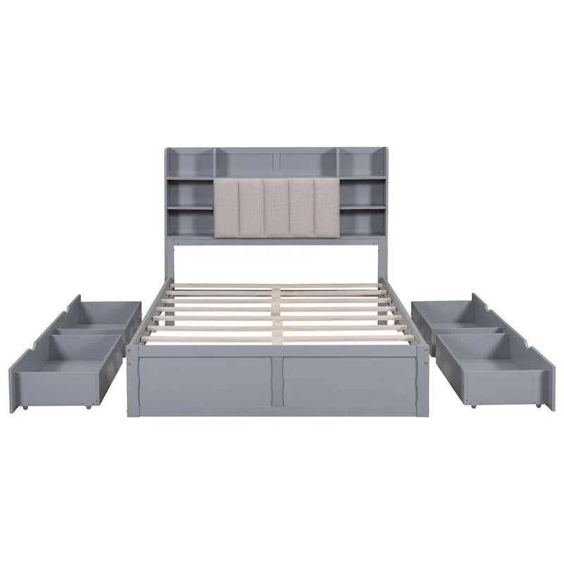 Cadre de lit avec 4 tiroirs de rangement portables sous le lit