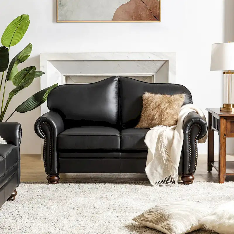 Canapé en cuir véritable de transition avec dossier capitonné