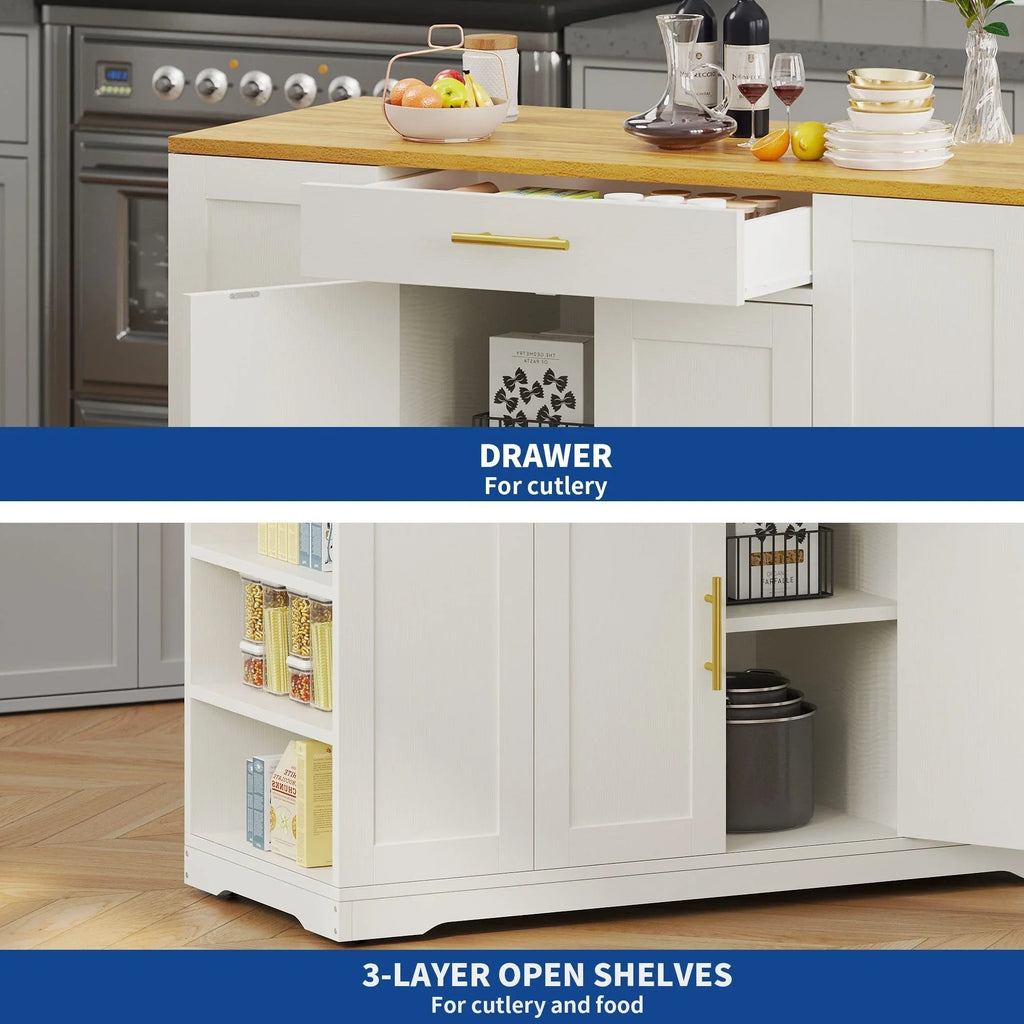 Moasis 53 pouces, îlot de cuisine roulant, armoire de rangement, chariot de cuisine mobile portable