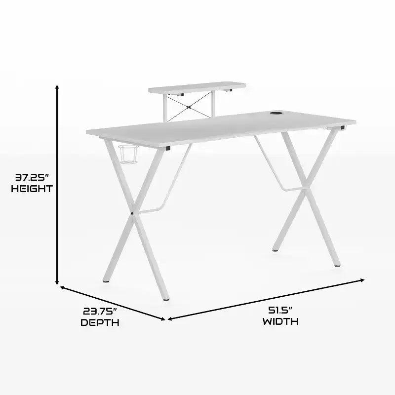 Gaming Desk with Laminate Top and Steel Frame - Detachable Cupholder, Headphone Hook & Smartphone/Monitor Stand