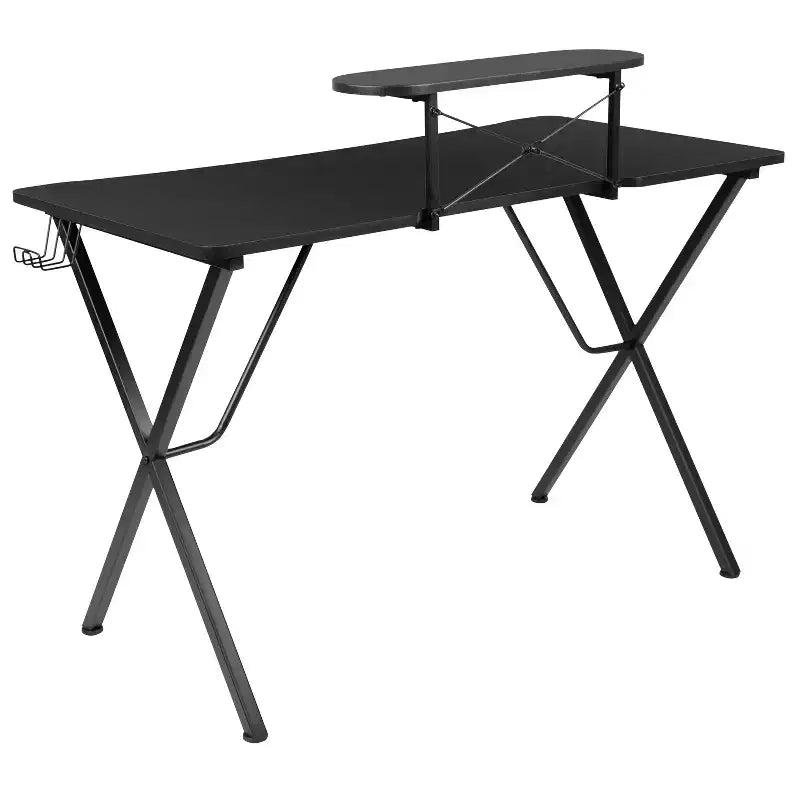 Gaming Desk with Laminate Top and Steel Frame - Detachable Cupholder, Headphone Hook & Smartphone/Monitor Stand