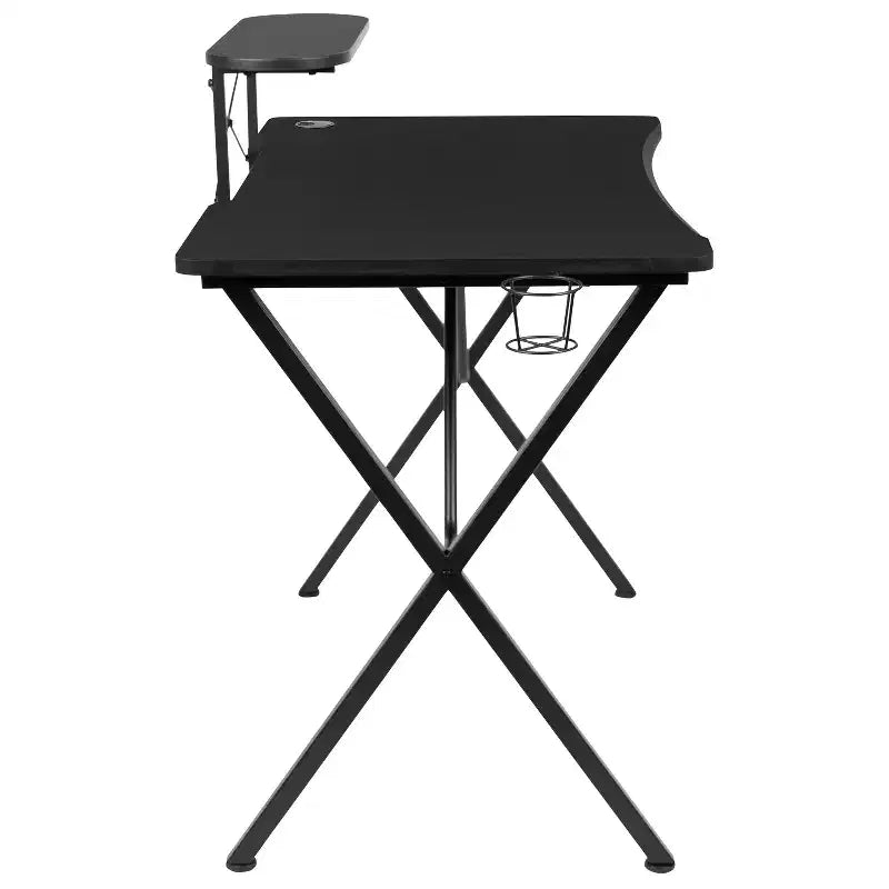 Gaming Desk with Laminate Top and Steel Frame - Detachable Cupholder, Headphone Hook & Smartphone/Monitor Stand