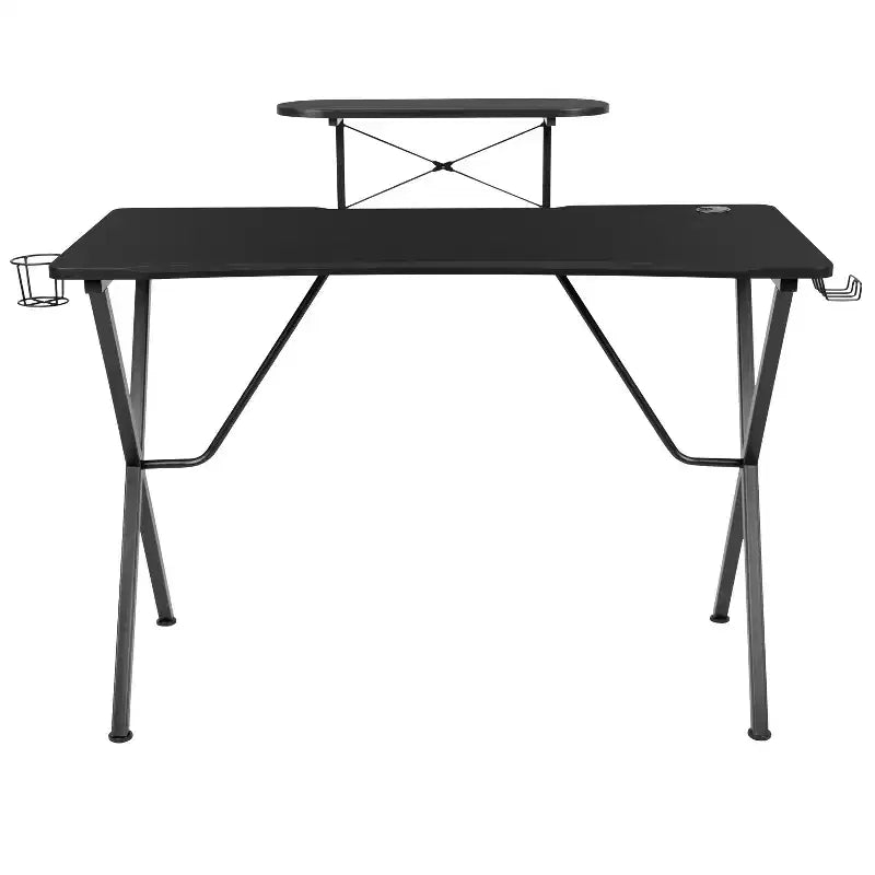 Gaming Desk with Laminate Top and Steel Frame - Detachable Cupholder, Headphone Hook & Smartphone/Monitor Stand