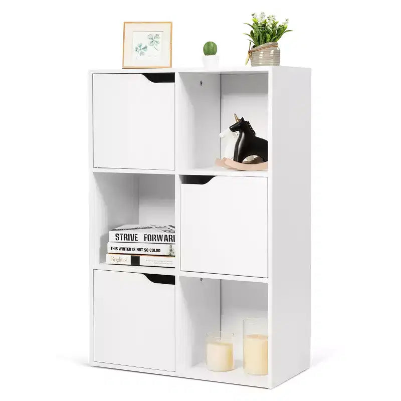 6-Cube Bookcase Cabinet with Doors, Storage Shelves Room Organizer