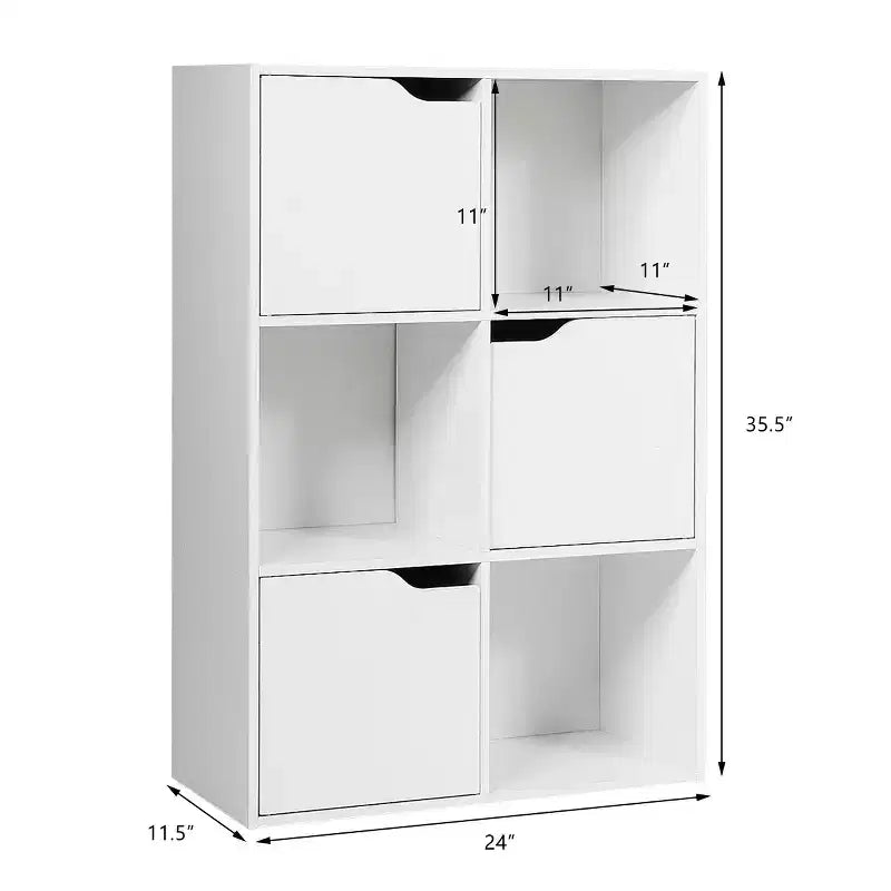 6-Cube Bookcase Cabinet with Doors, Storage Shelves Room Organizer