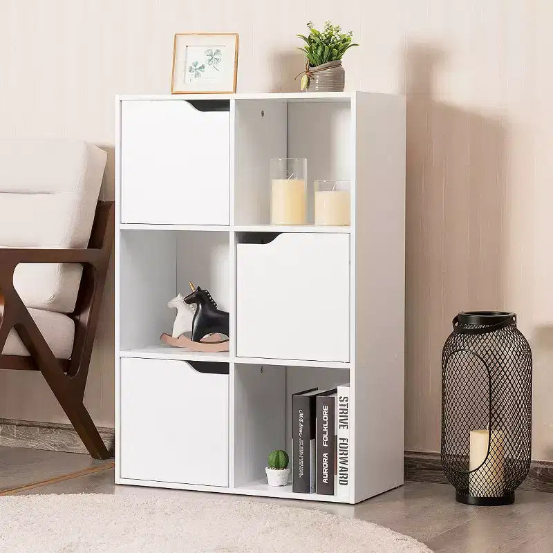 6-Cube Bookcase Cabinet with Doors, Storage Shelves Room Organizer
