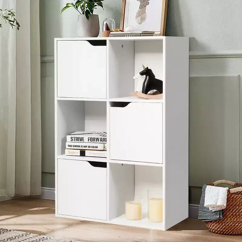 6-Cube Bookcase Cabinet with Doors, Storage Shelves Room Organizer