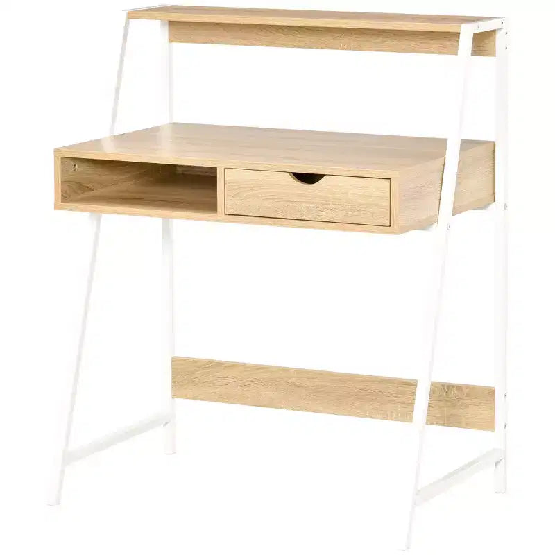 Home Office Desk, Computer Desk for Small Spaces, Writing Table with Drawer and Storage Shelves