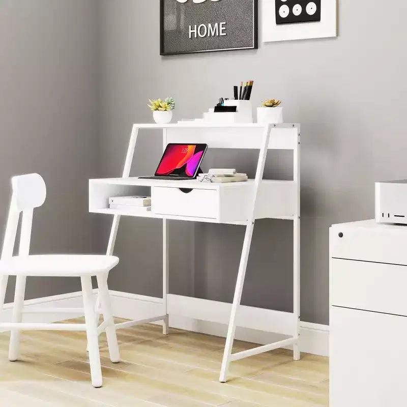 Home Office Desk, Computer Desk for Small Spaces, Writing Table with Drawer and Storage Shelves