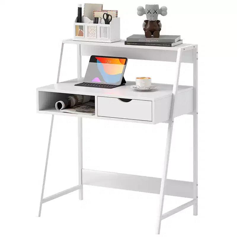 Home Office Desk, Computer Desk for Small Spaces, Writing Table with Drawer and Storage Shelves