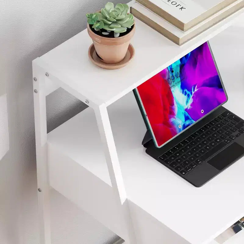 Home Office Desk, Computer Desk for Small Spaces, Writing Table with Drawer and Storage Shelves