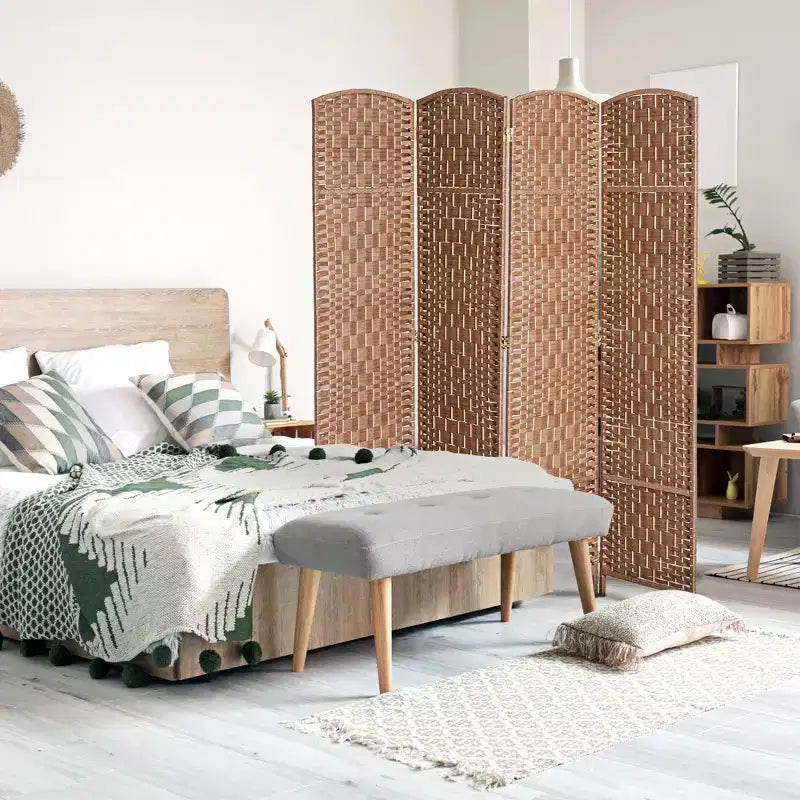 6' Tall Wicker Weave 4-Panel Room Divider Privacy Screen