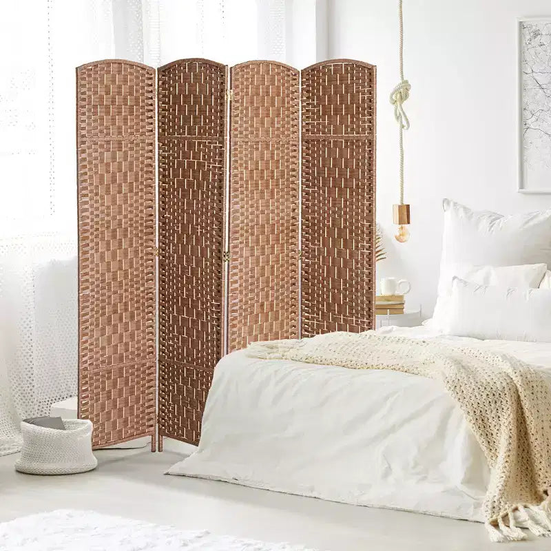6' Tall Wicker Weave 4-Panel Room Divider Privacy Screen